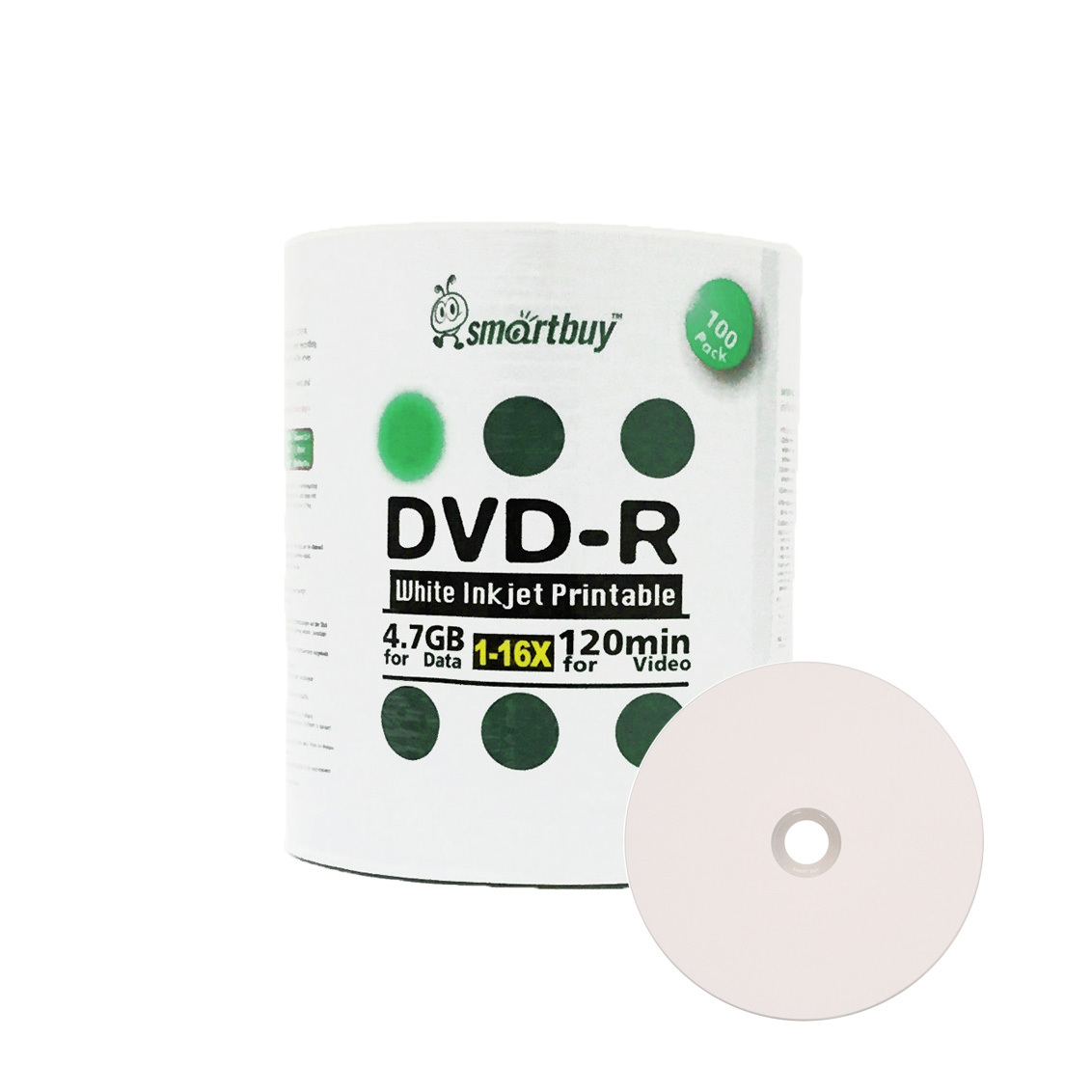 Smartbuy DVD-R 16X 4.7GB/120Min White Inkjet Hub Printable Blank Recordable Disc