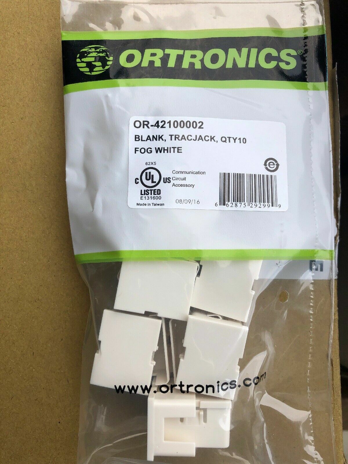 Ortronics 42100002 Fog White TracJack Blank Module -10 pack 
