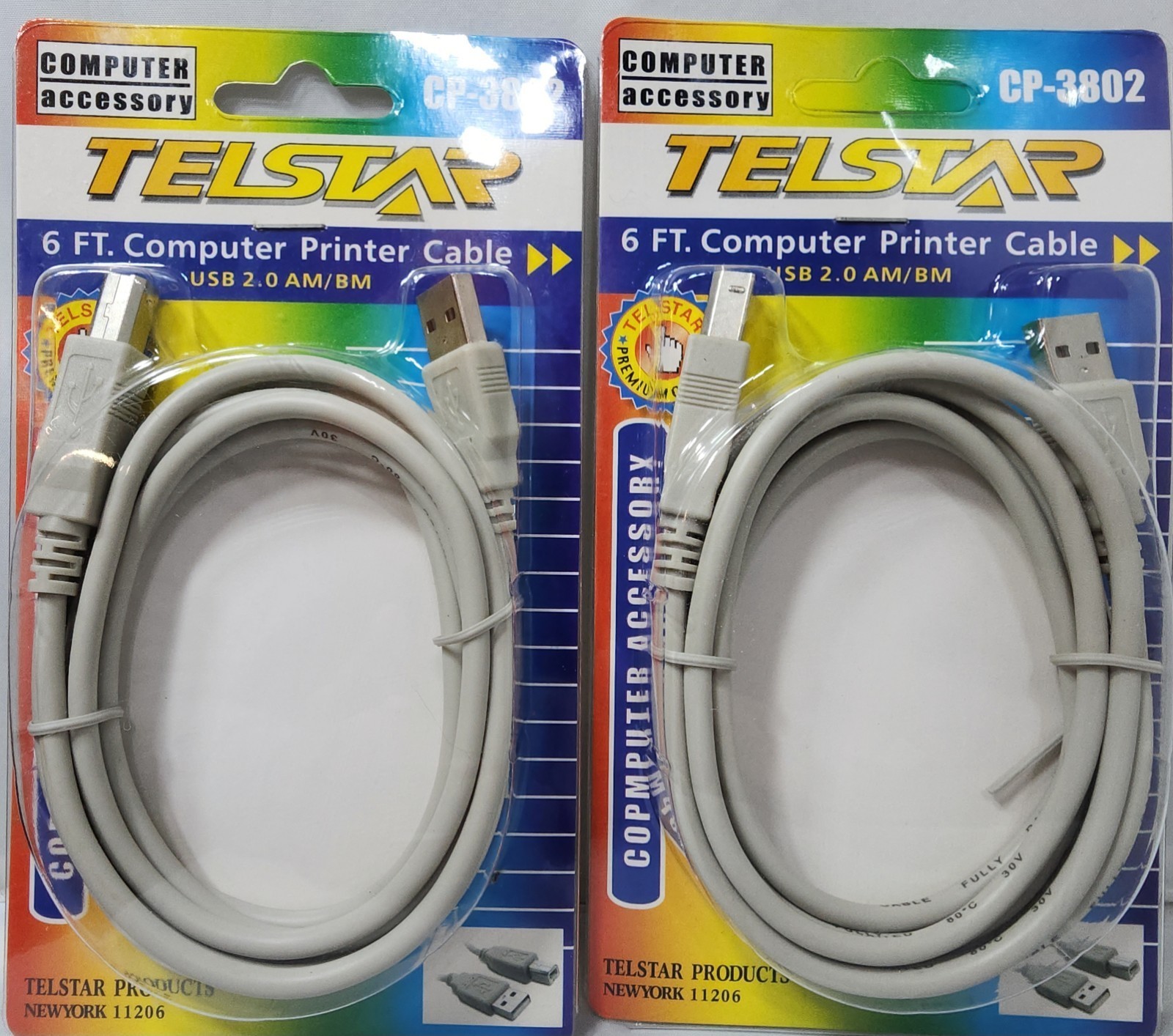 2 Pack 6ft USB 2.0 A-to-B Printer Cables – High-Speed Computer & Printer Cord