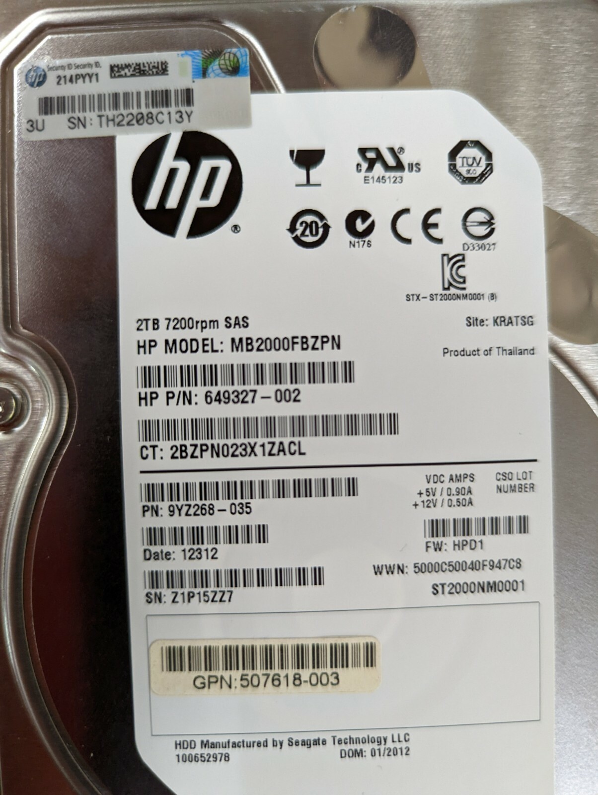 HP 2TB, 7200RPM, (ST2000NM0001) Hard Disk Drive