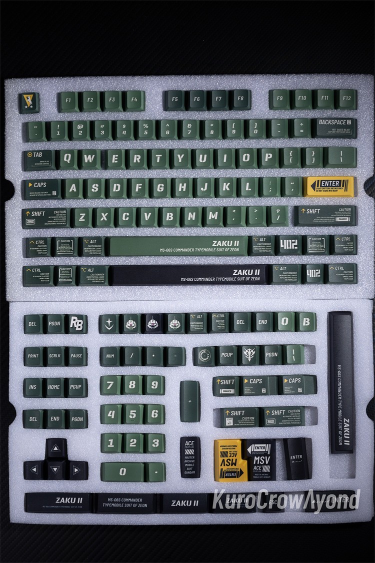 GUNDAM Zaku Keycaps 140 Keys PBT OEM for Cherry Mechanical KEYBOARD Green Theme