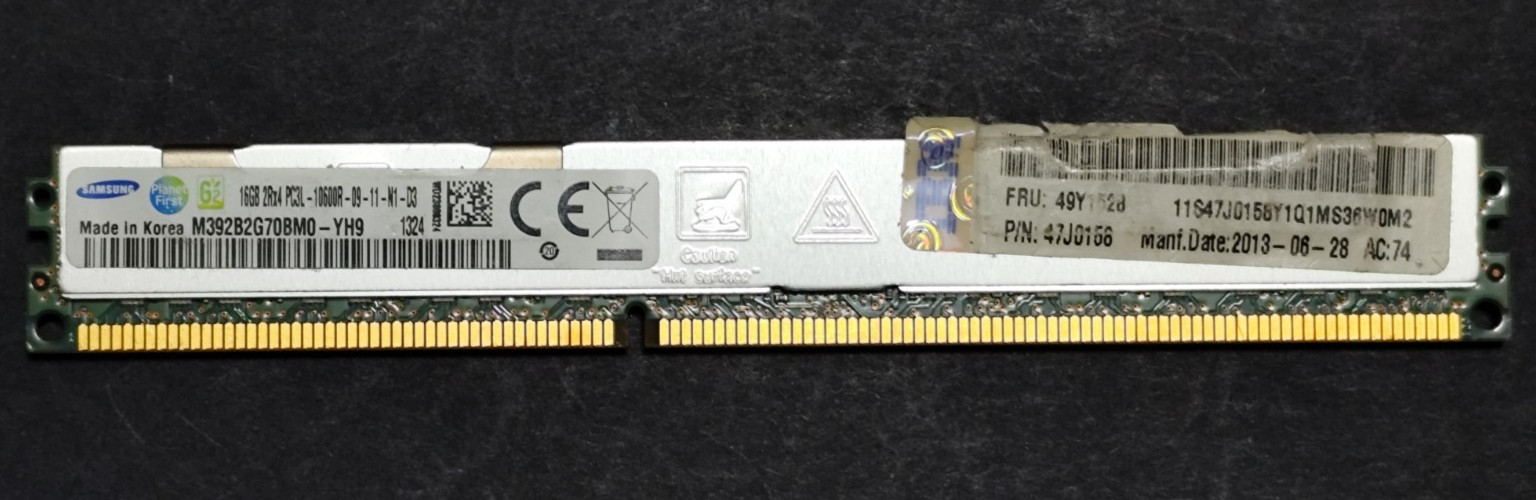 128GB  (8 x 16GB) Samsung DDR3-1333 RDIMM PC3L-10600R ECC M392B2G70BM0-YH9