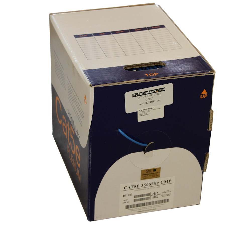 CAT5E **PLENUM** Bulk Network Cable UTP/CMP Solid 350Mhz Blue PER FOOT