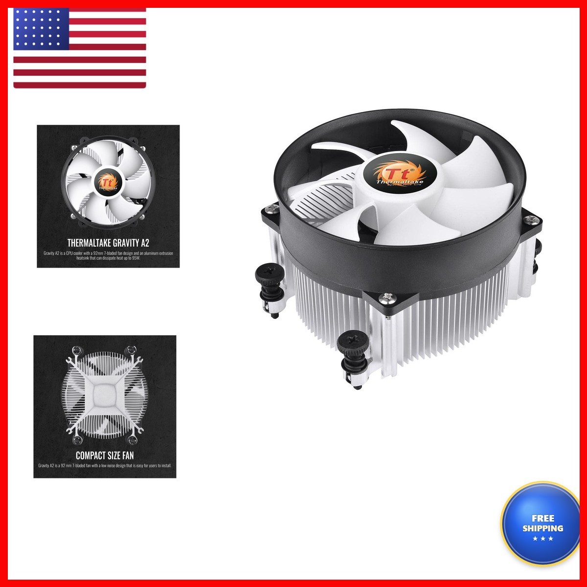 Thermaltake 95W Gravity A2 CPU Cooler Desktop, 92mm 4-Pins PWM 12003500rpm