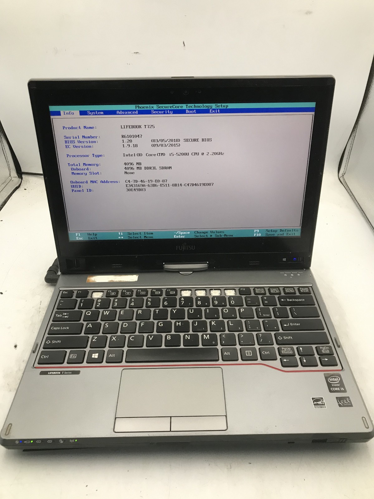 FUJITSU LIFEBOOK T725 - BOOTS TO BIOS - INTEL I5 5200U - 4GB RAM - READ DESC -BB