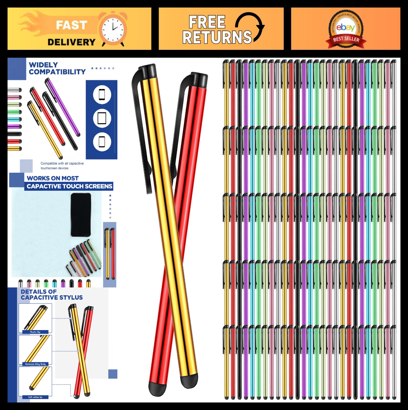 200 Pack Touch Screen Stylus Pens - High Sensitivity Fine Point for Tablets & Ph