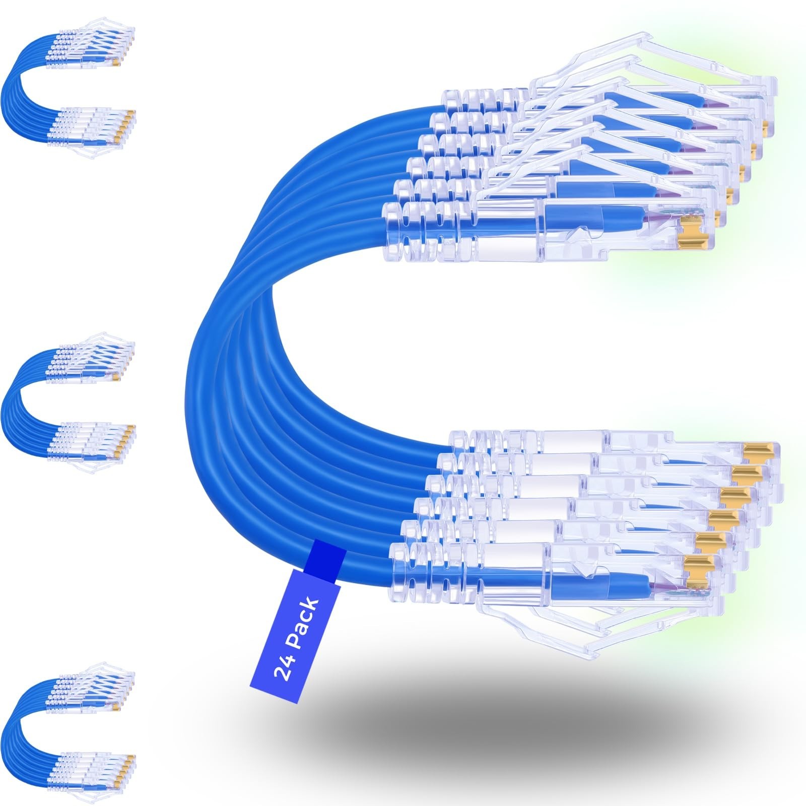 Pack Cat6a Ethernet Patch Cables 5ft Blue RJ45 10Gbps Slim Snagless