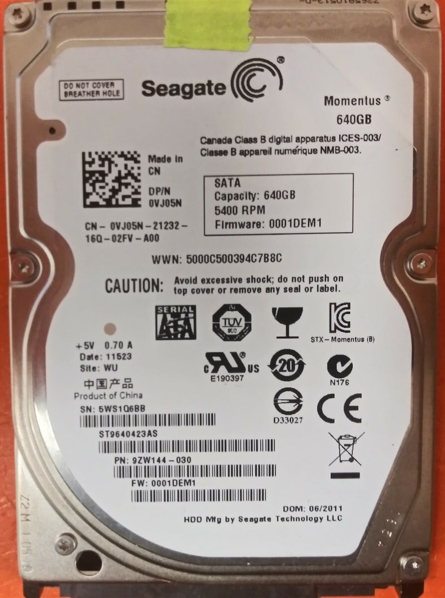 ⭐️⭐️⭐️⭐️⭐️ HDD Hard Drive SATA Laptop 2.5" Seagate ST9640423AS 640GB 9ZW144-030