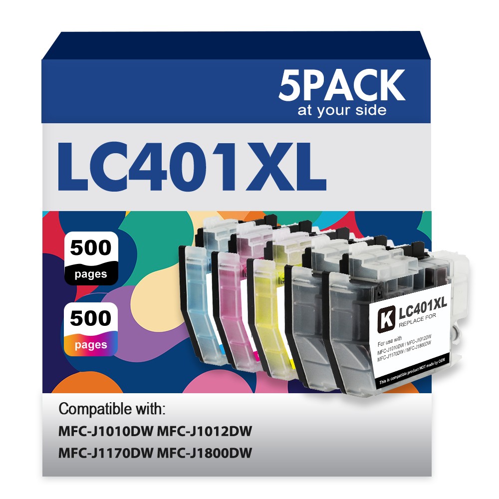 5pk LC401 XL LC401XL Ink Cartridges for Brother MFC-J1010DW MFC-J1170DW J1012DW