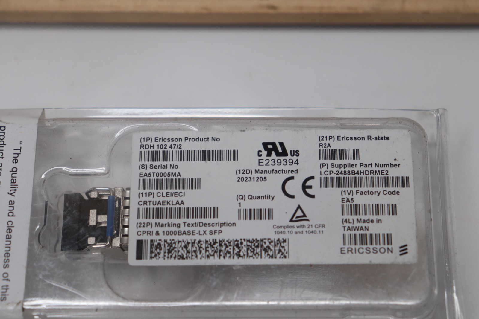 Ericsson Fiber Optical Transceiver Module RDH10247/2