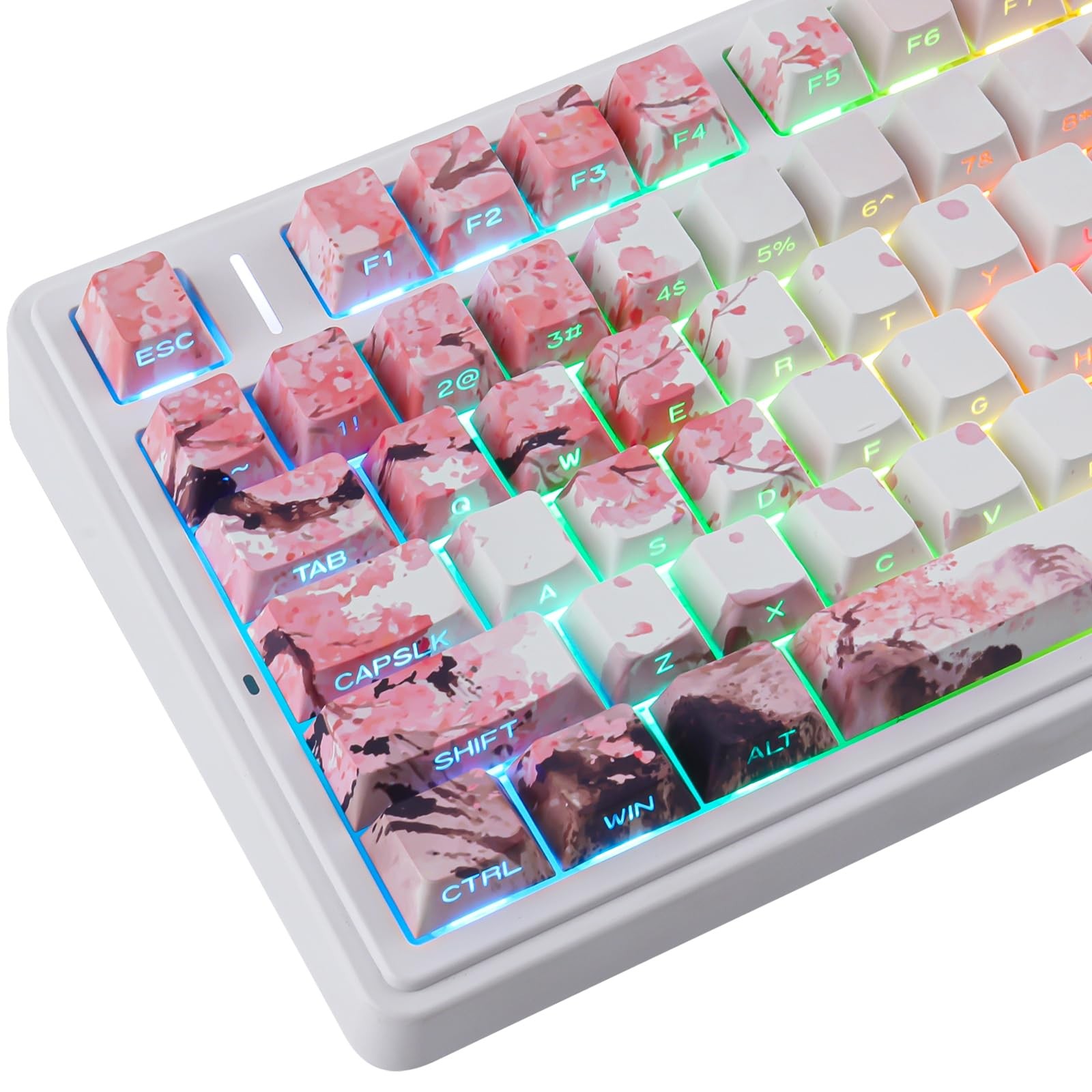 131 Keys Cherry Blossom Sakura Pink PBT Keycaps Side Print Profile Mechanical
