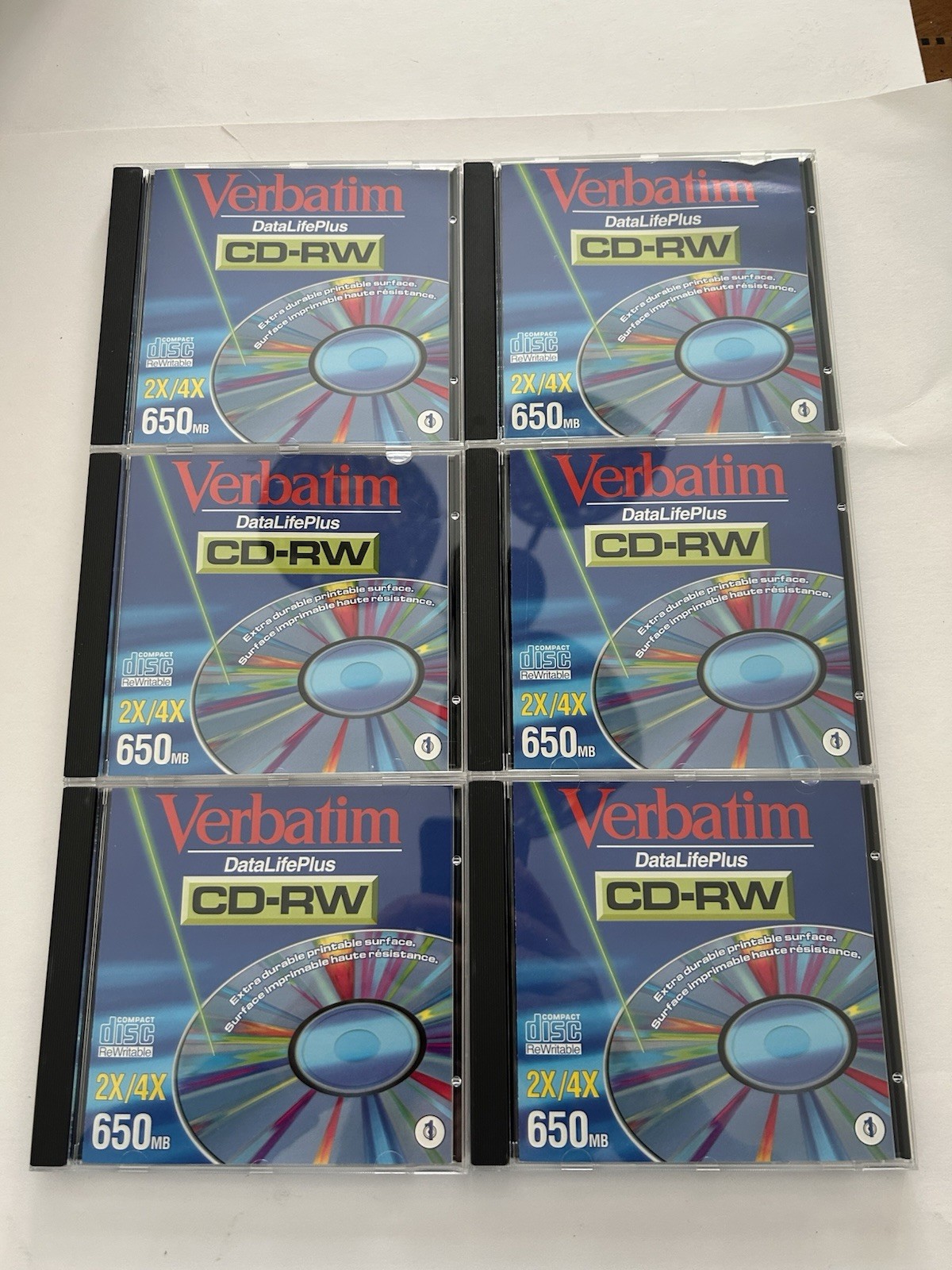 6 Verbatim Data Life Plus CD-RW 2X 4X 650 MB Re-Writeable Printable Blank CD