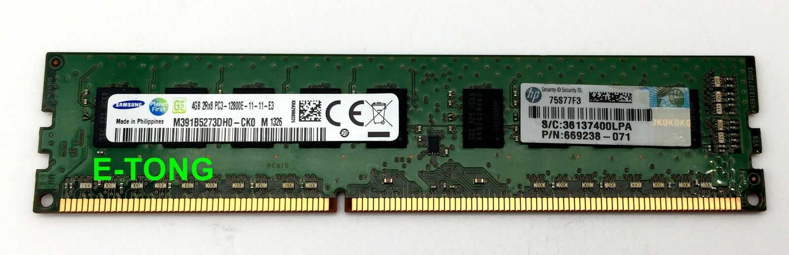 HP 669238-071 ECC Unbuffered Memory 4GBx1 PC3-12800E M391B5273DH0-CK0 Samsung