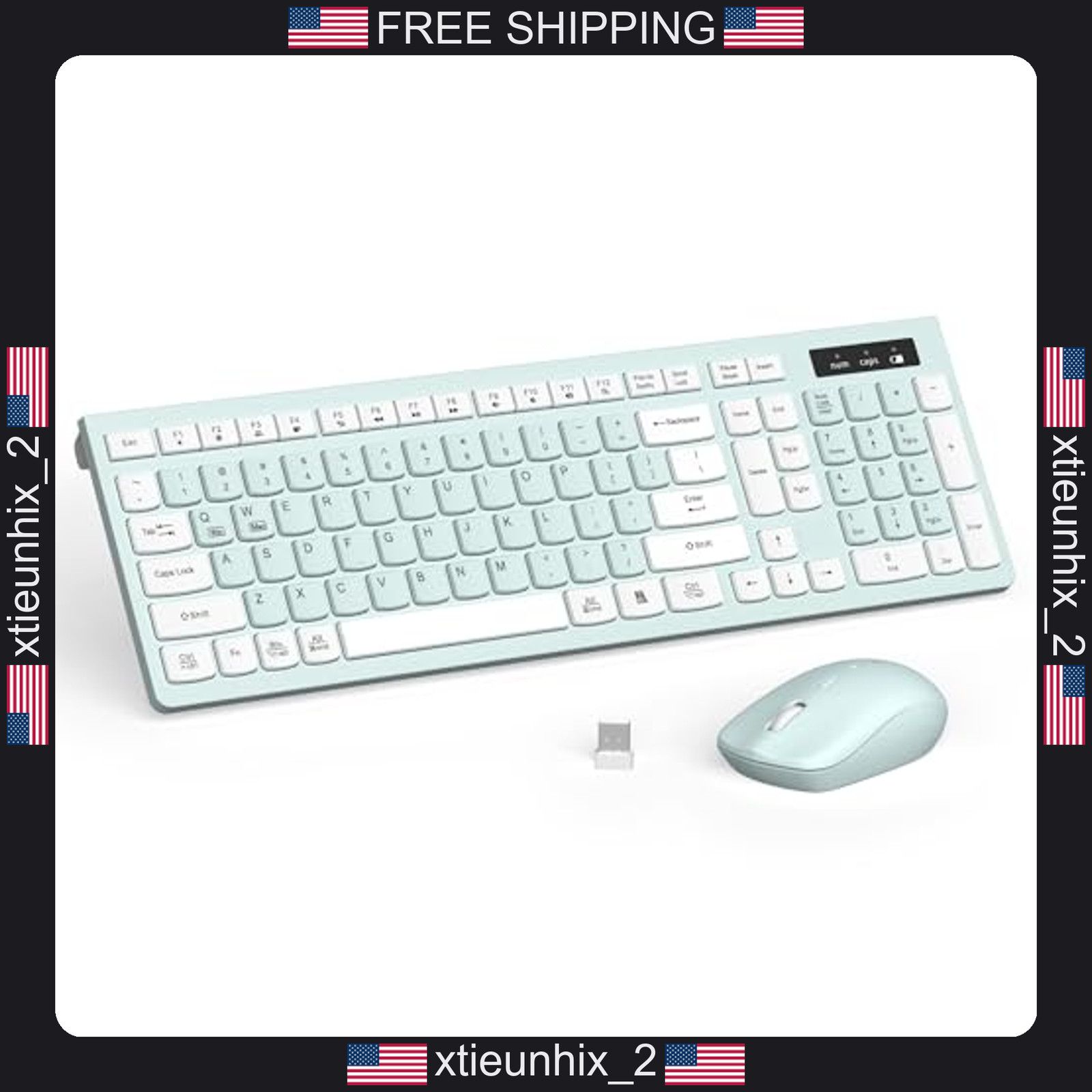 Wireless Keyboard and Mouse Combo Full Size Quiet Office Home Mint Green