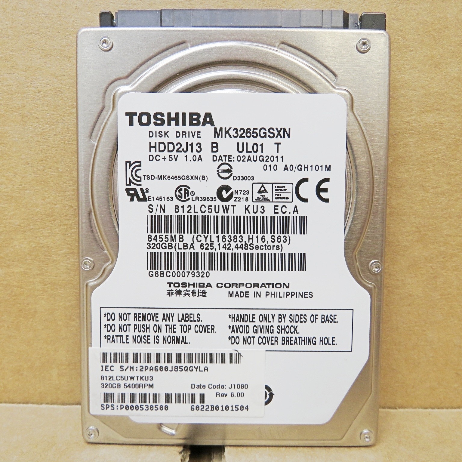 Toshiba 320 GB SATA III Hard Drive / 2.5" / 5400 RPM / 8 MB Cache...Rated Good