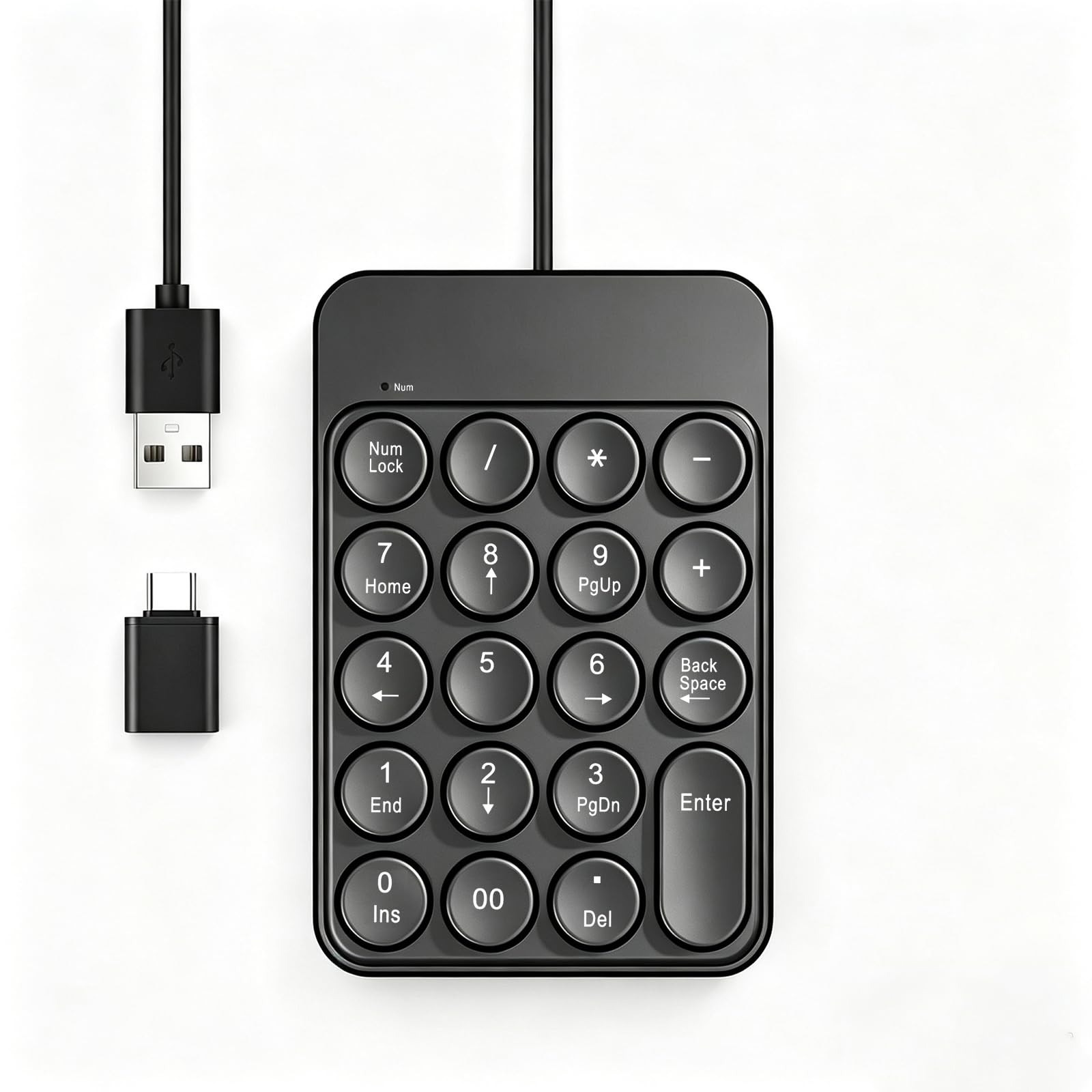 USB Number Pad with Type-C Adapter, Wired Number Keypad for Laptop, Numpad – ...