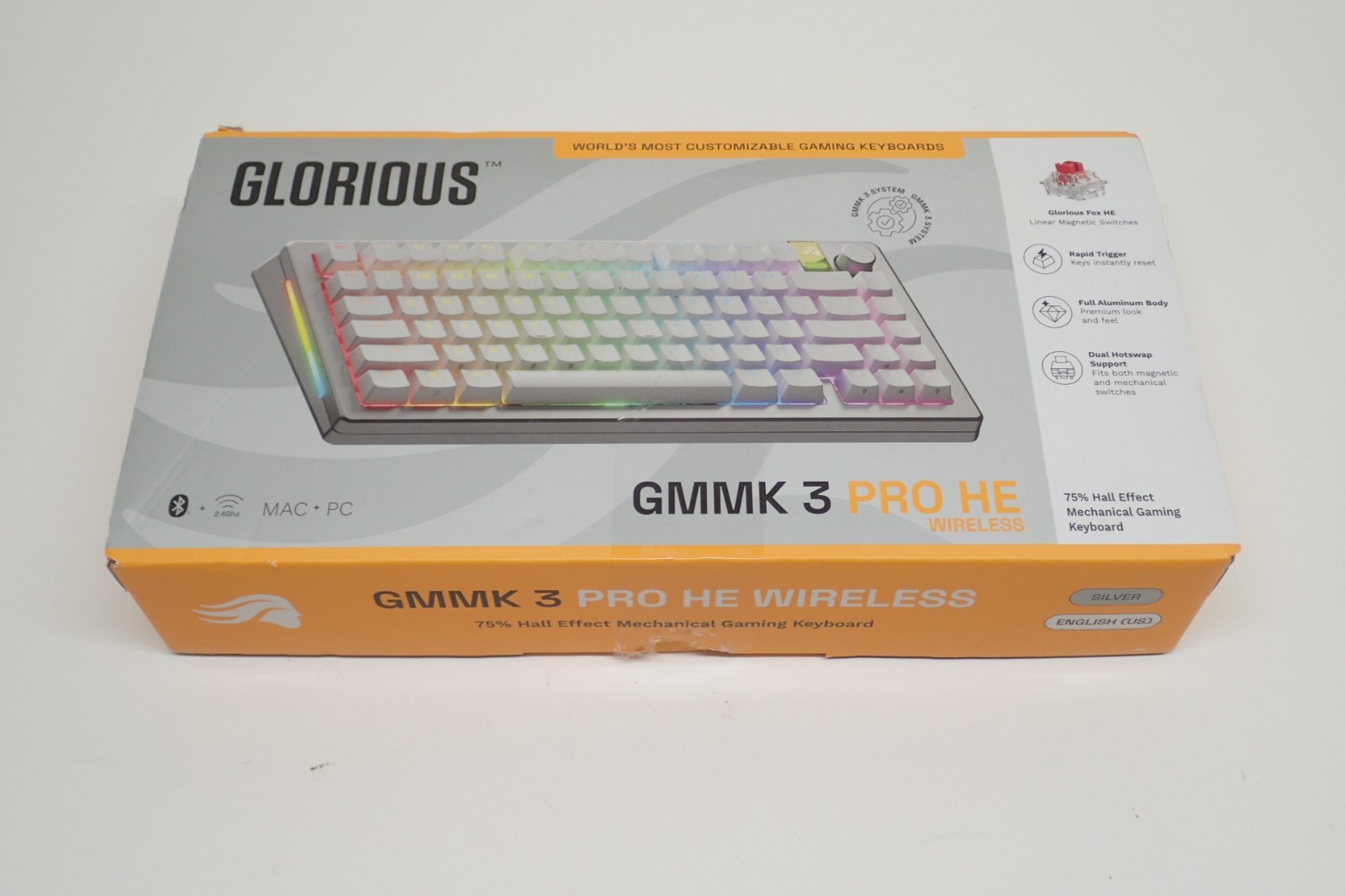 Glorious GMMK 3 PRO HE Wireless 75% Silver Hall Effect Gaming Keyboard