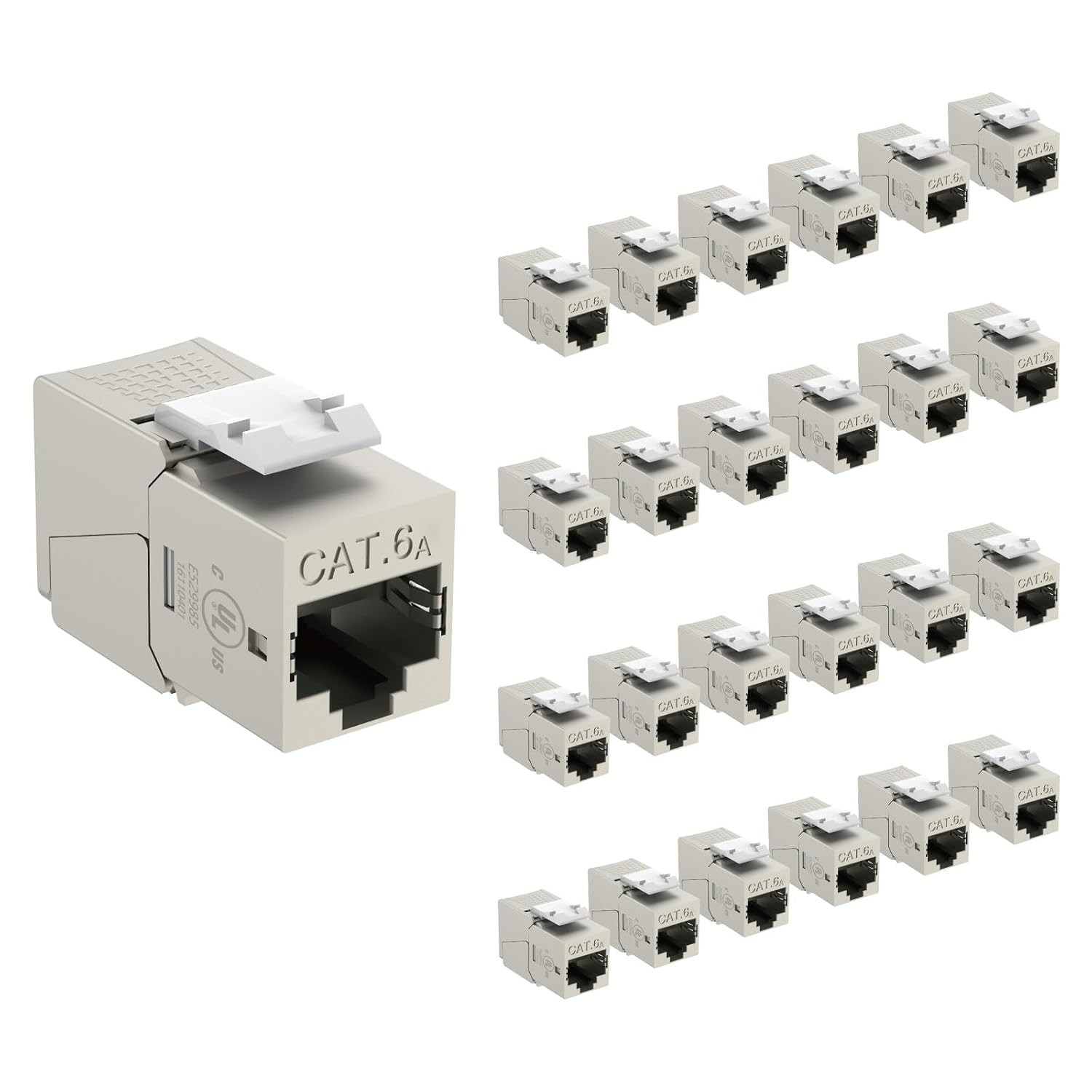 UL Listed 10Gbps Cat6A Shielded Keystone Jack Insert 25 -Pack, 180 Degree Punch