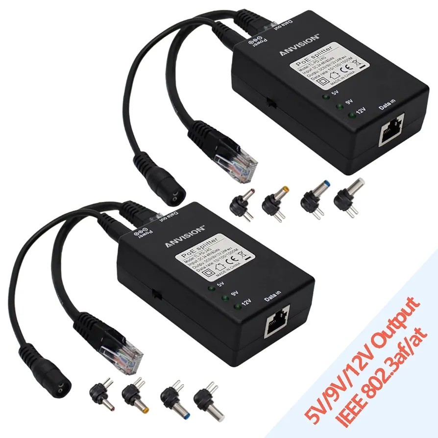 ANVISION 2-Pack Active Gigabit PoE Splitter Adapter with Multi-Size Tips,...