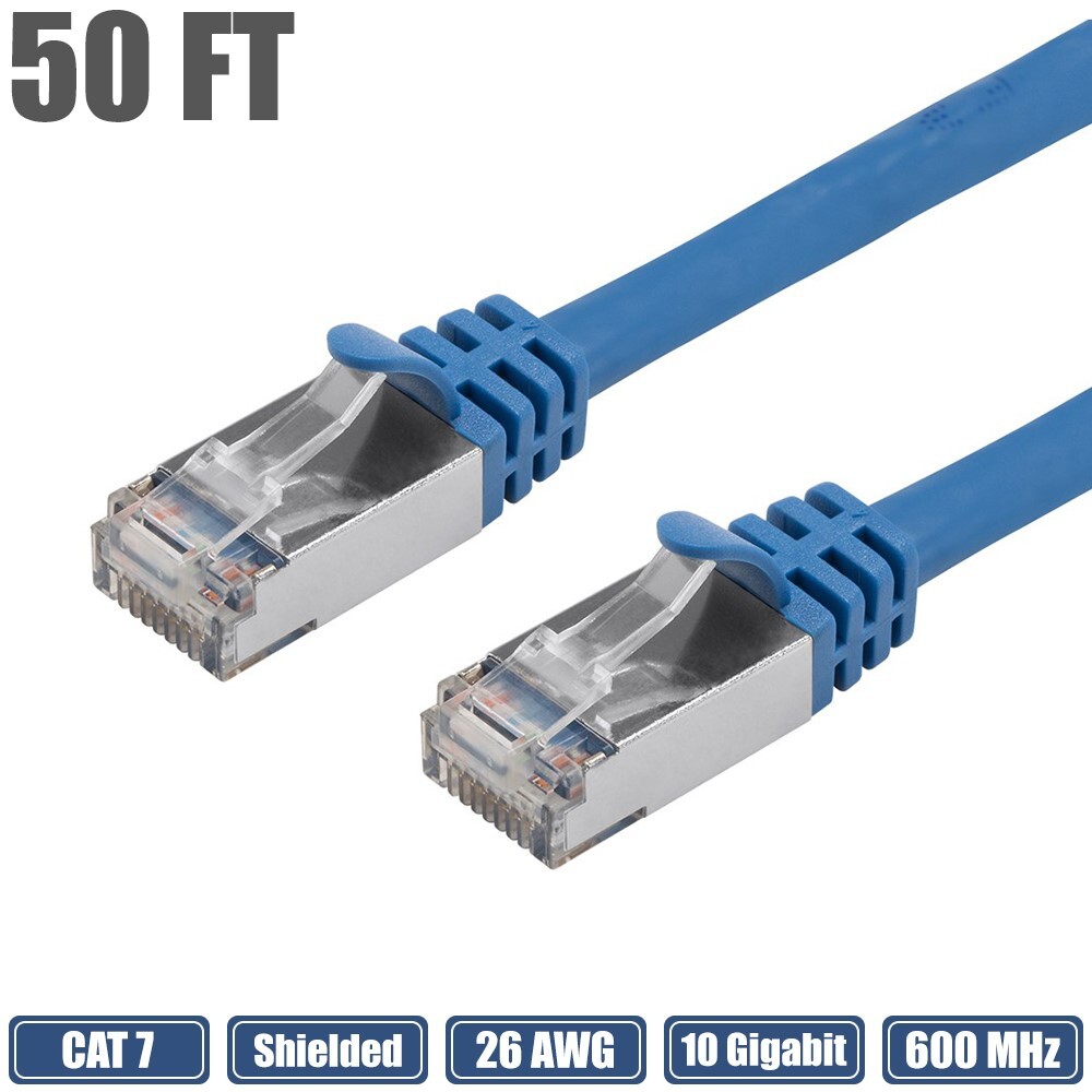 50FT Cat7 RJ45 Ethernet LAN Network S/FTP Patch Cable Shielded 600MHz 26AWG Blue
