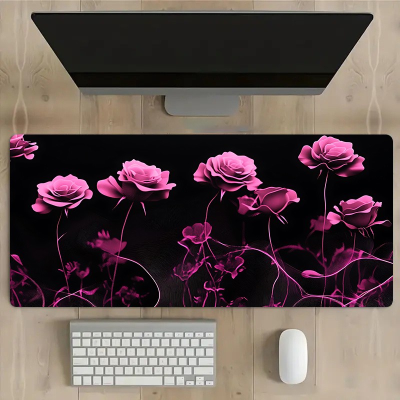 Extra Large Pink Rose Gaming Desk Mat & Mouse Pad - Non-Slip Rubber Base, Wash