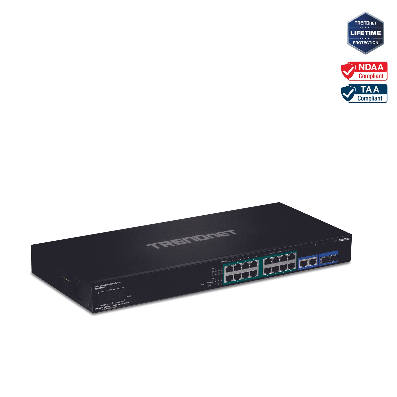 TRENDnet TPE-3018LS,18-Port Gigabit PoE+ Smart Surveillance Switch with 16 x