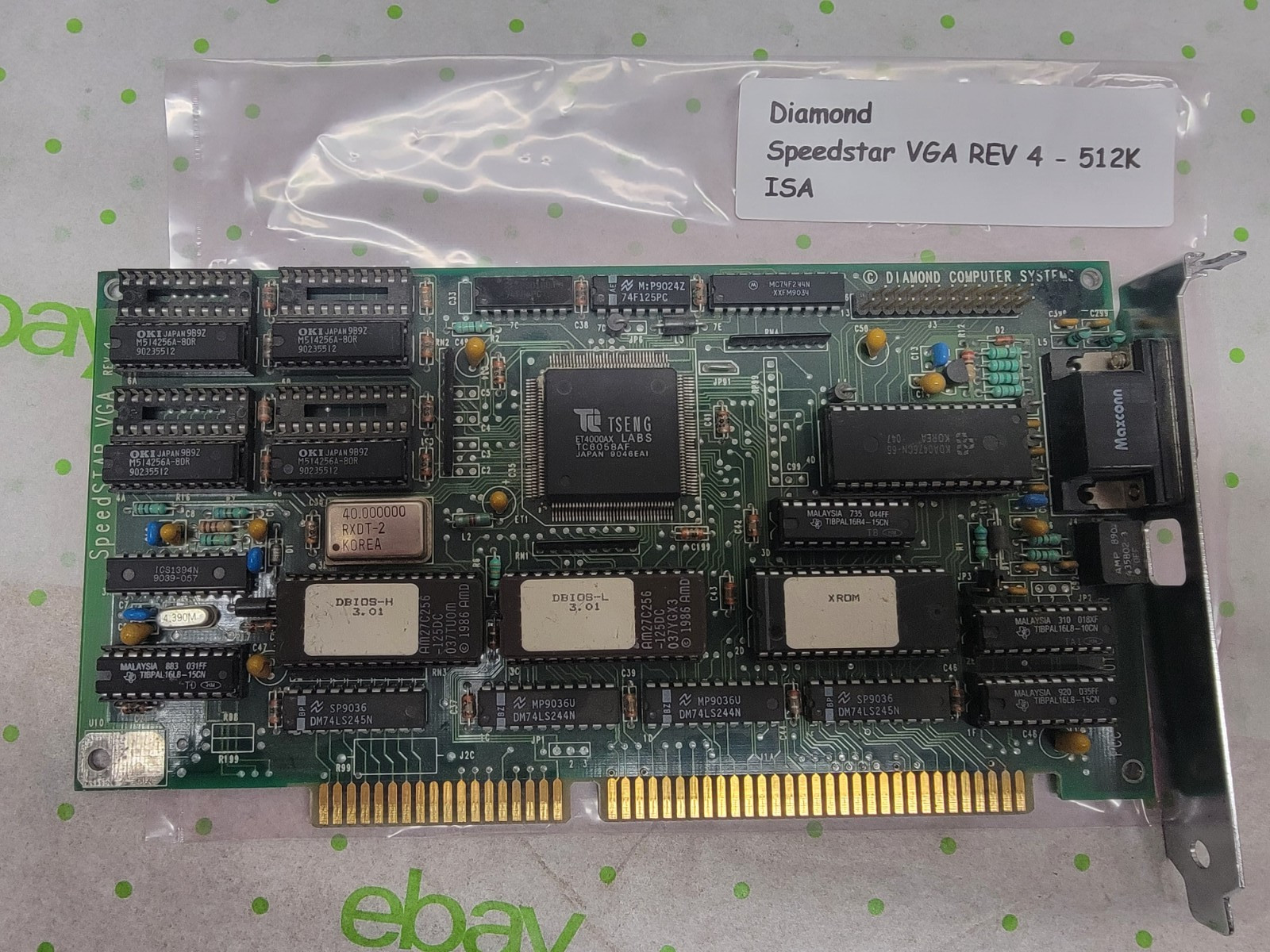 Vintage Diamond SpeedSTAR Plus VGA ISA Tseng Labs ET4000AX 512MB Video Card