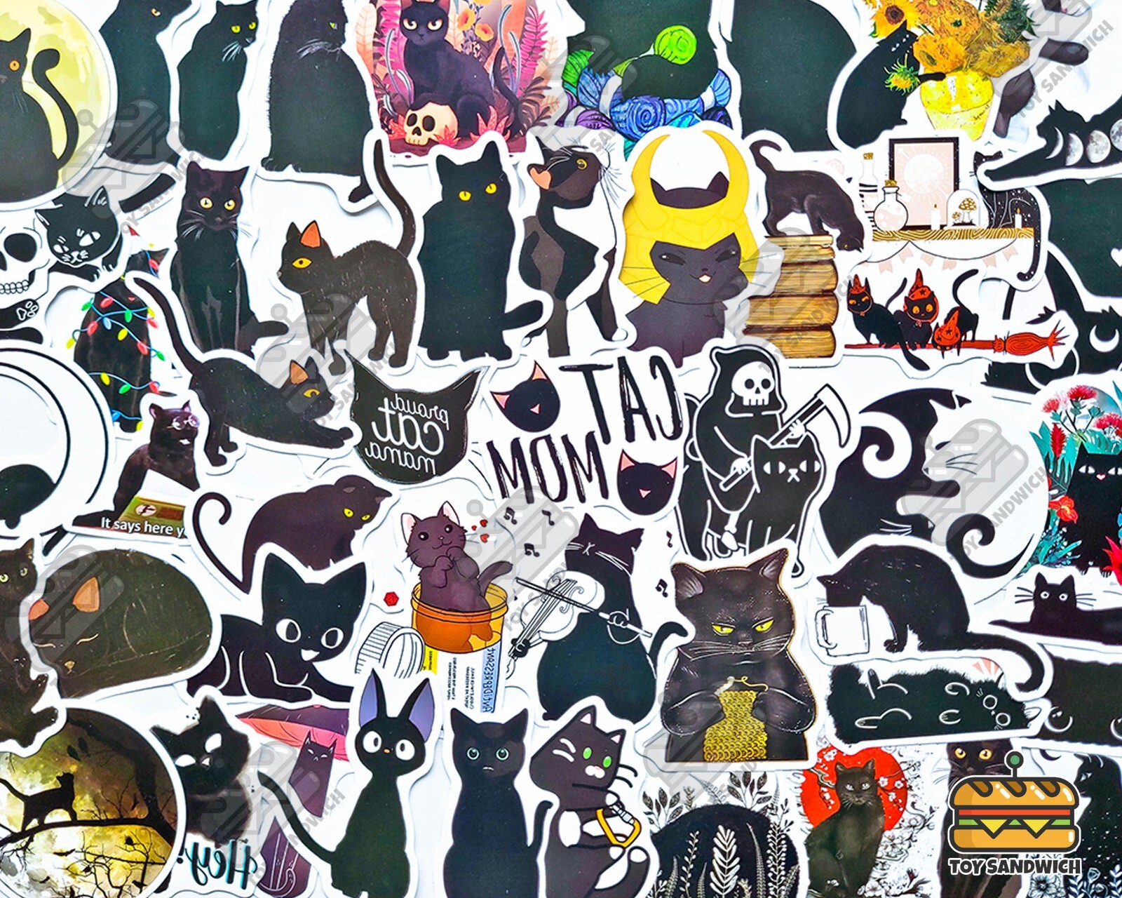 50 pcs "Black Cat" Sticker Pack Cat Nip Voodoo Witchcraft Mystic Cat Lover Decal