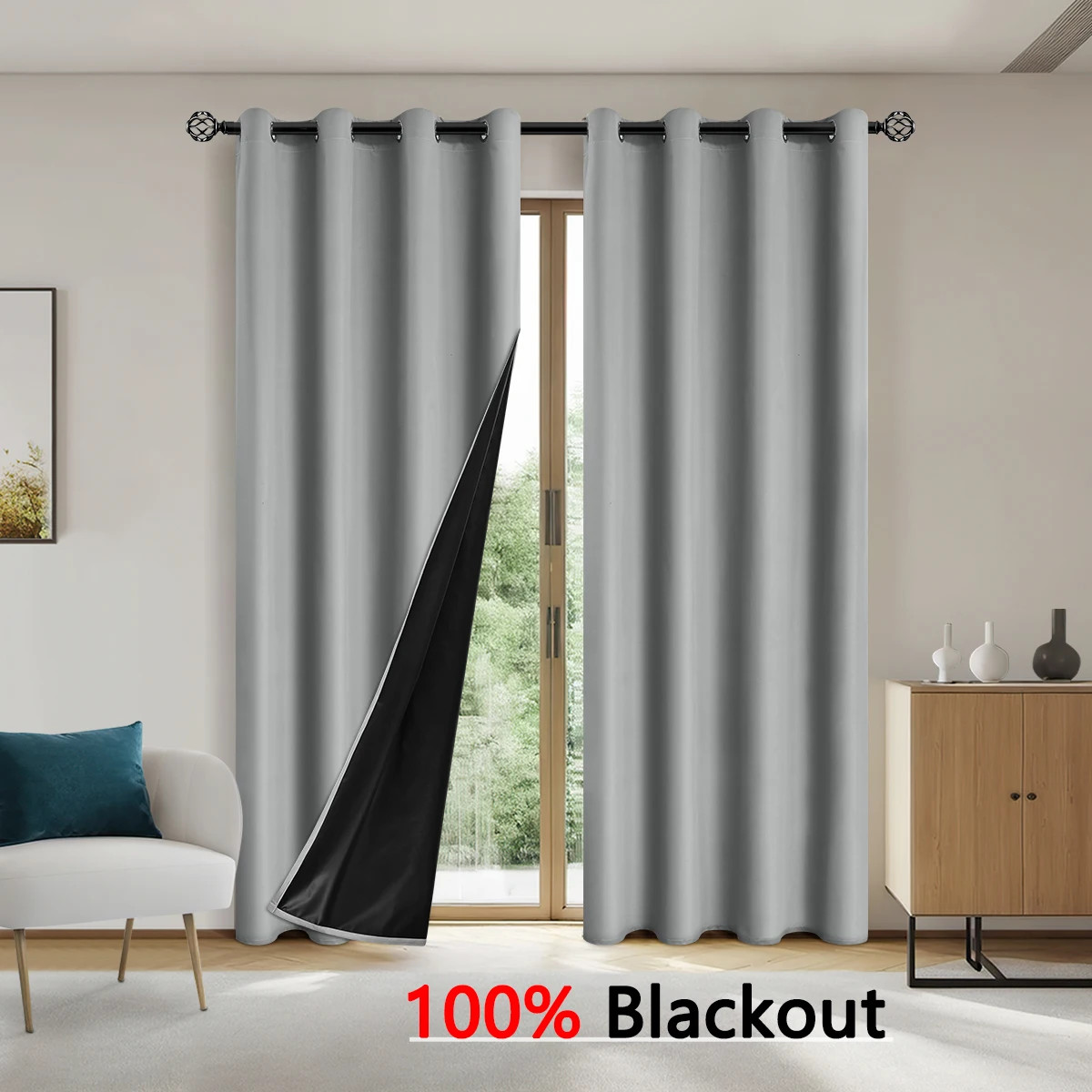 1Pc Solid Color Full Sun Protection 100 Blackout Curtains Bedroom Living Room