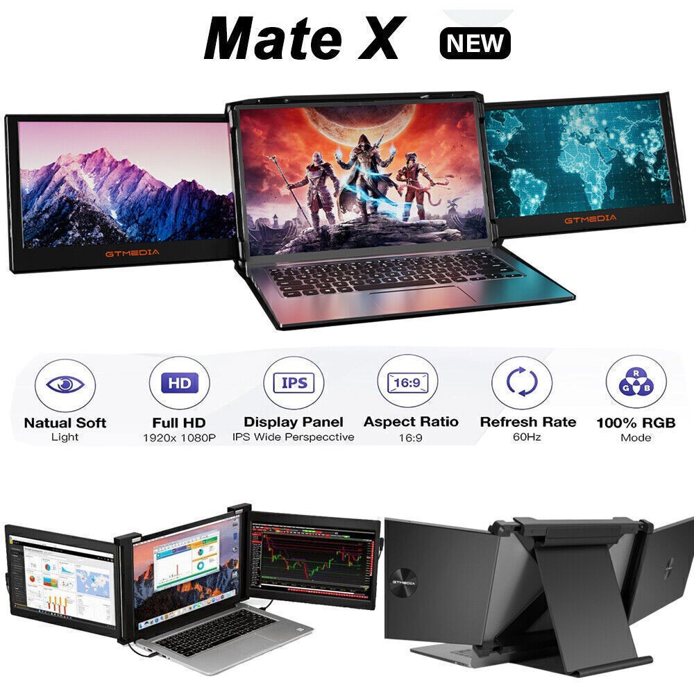 Dual Portable Monitor Triple Screen Extender Dual Speaker 1080P USB C for Laptop