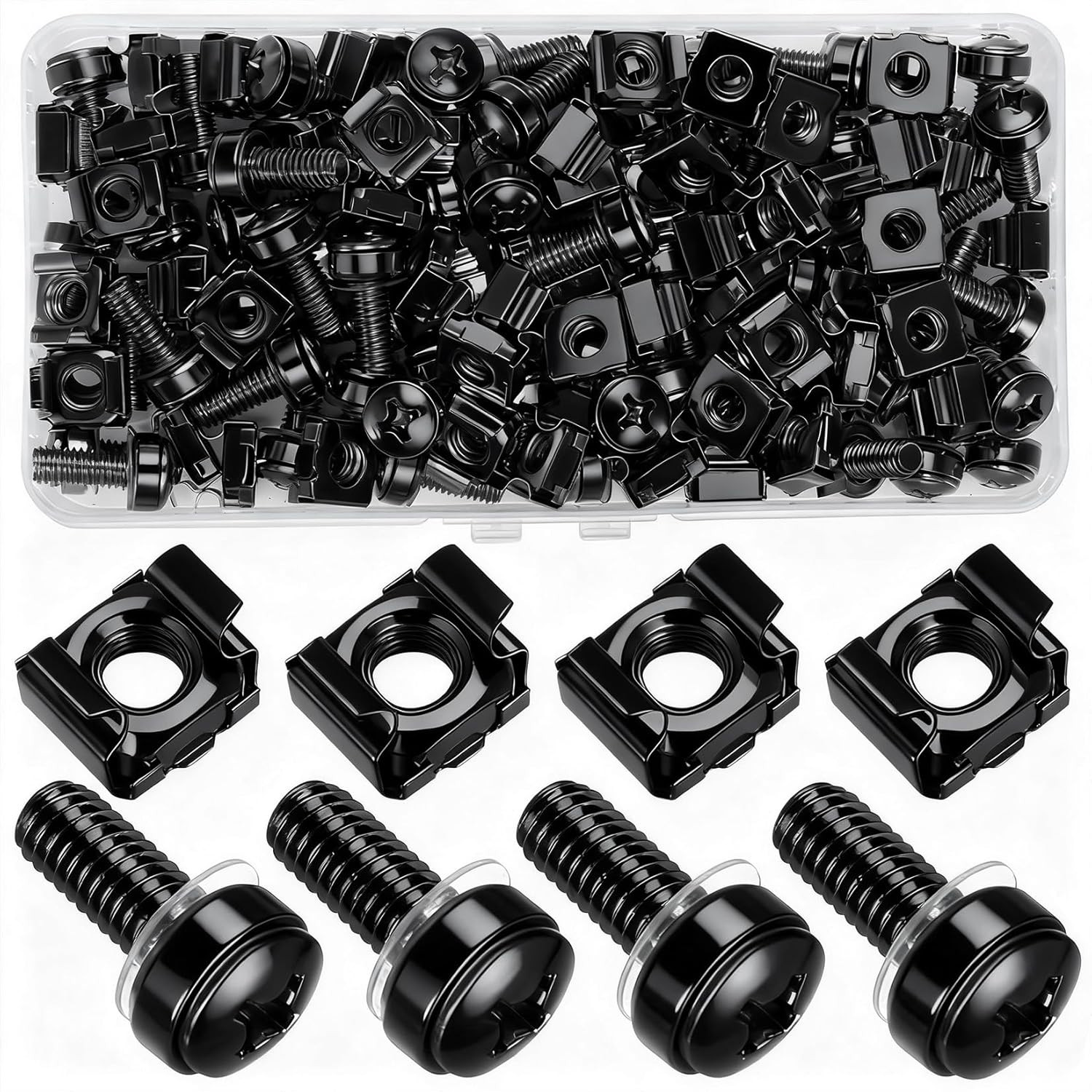 110pcs M6 Rack Mount Screws Cage Nuts Set Server Cabinet Square Hole Kit