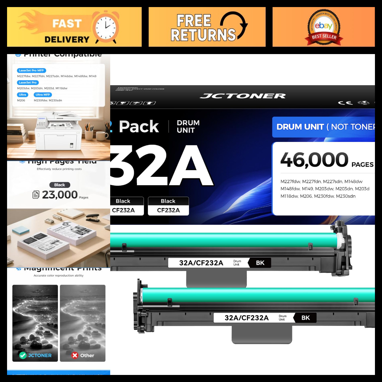32A Drum Unit 2-Pack Black Replacement Imaging Drum for HP LaserJet Pro MFP