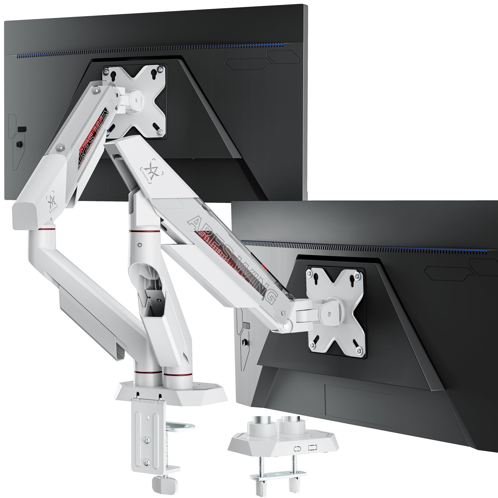 ARES WING Dual Monitor Arm for 17-35 Inch Flat Curved Screens, White | Fully ...