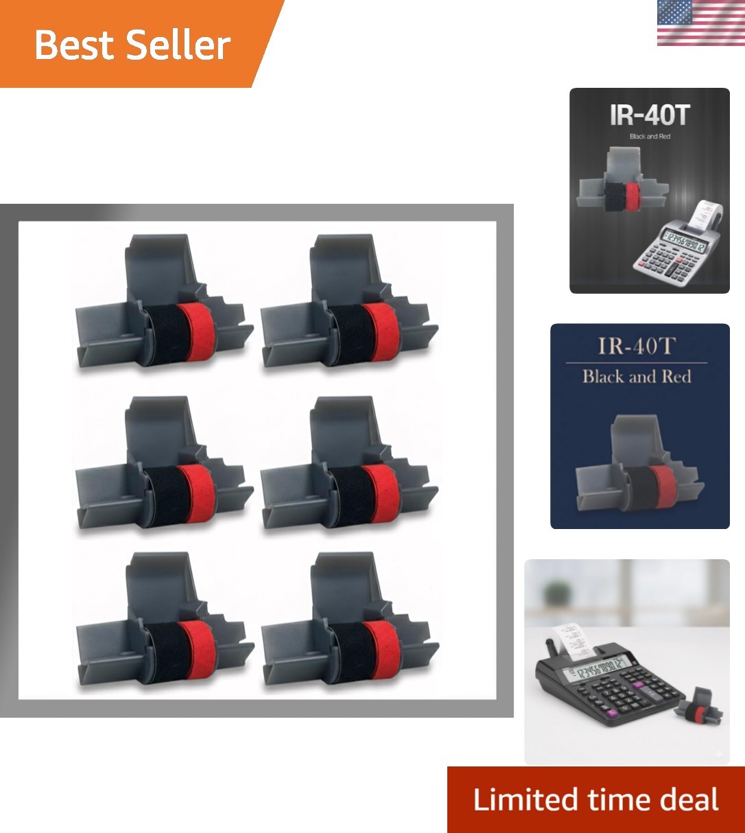 IR-40T Black & Red Ink Roller Ribbon Cartridge - 6 Pack for Reliable Printing