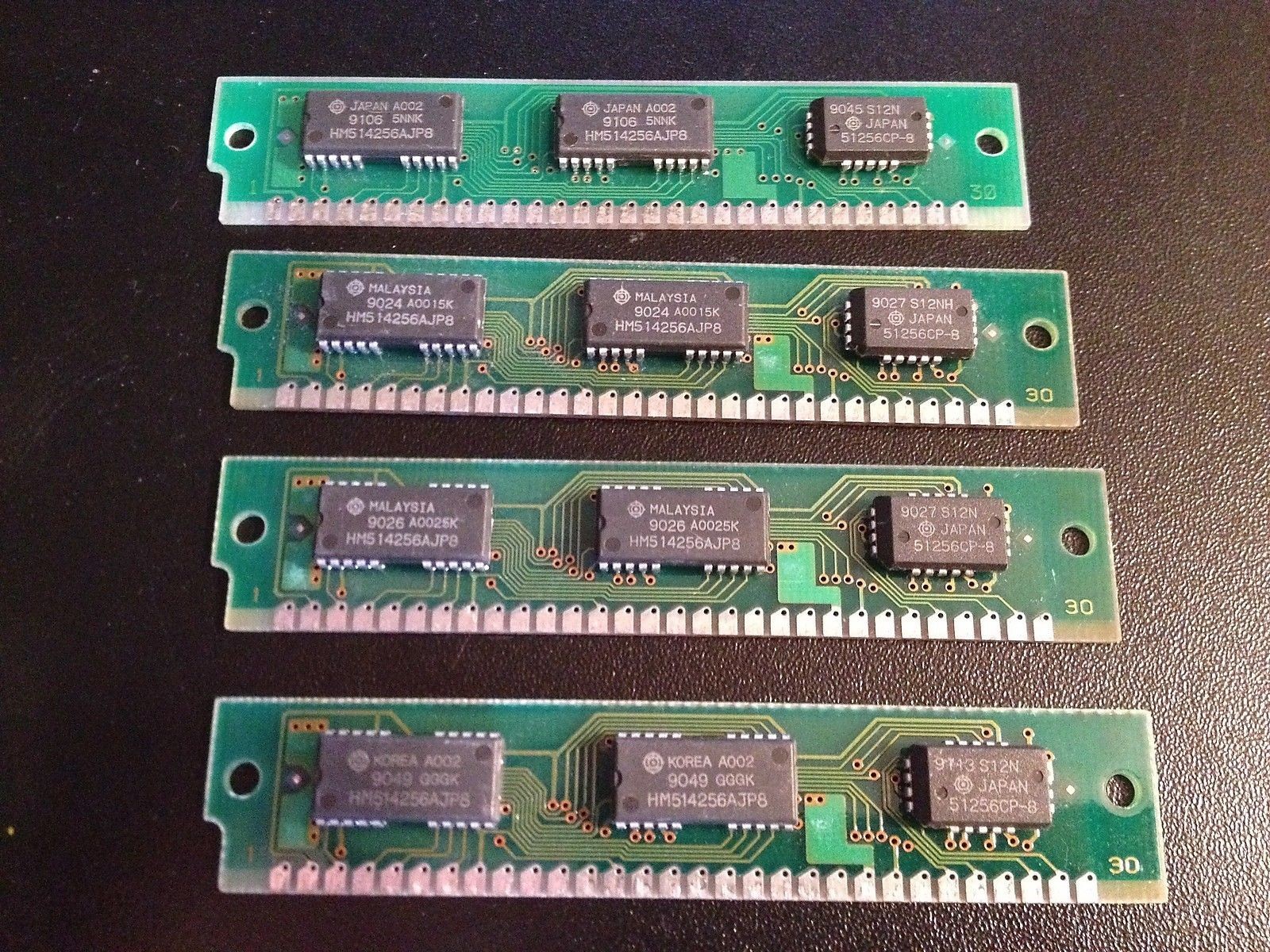 4x 256KB 30-Pin 3-Chip Parity 70ns 256K-9 Memory SIMMs 1MB RAM PC 286 386