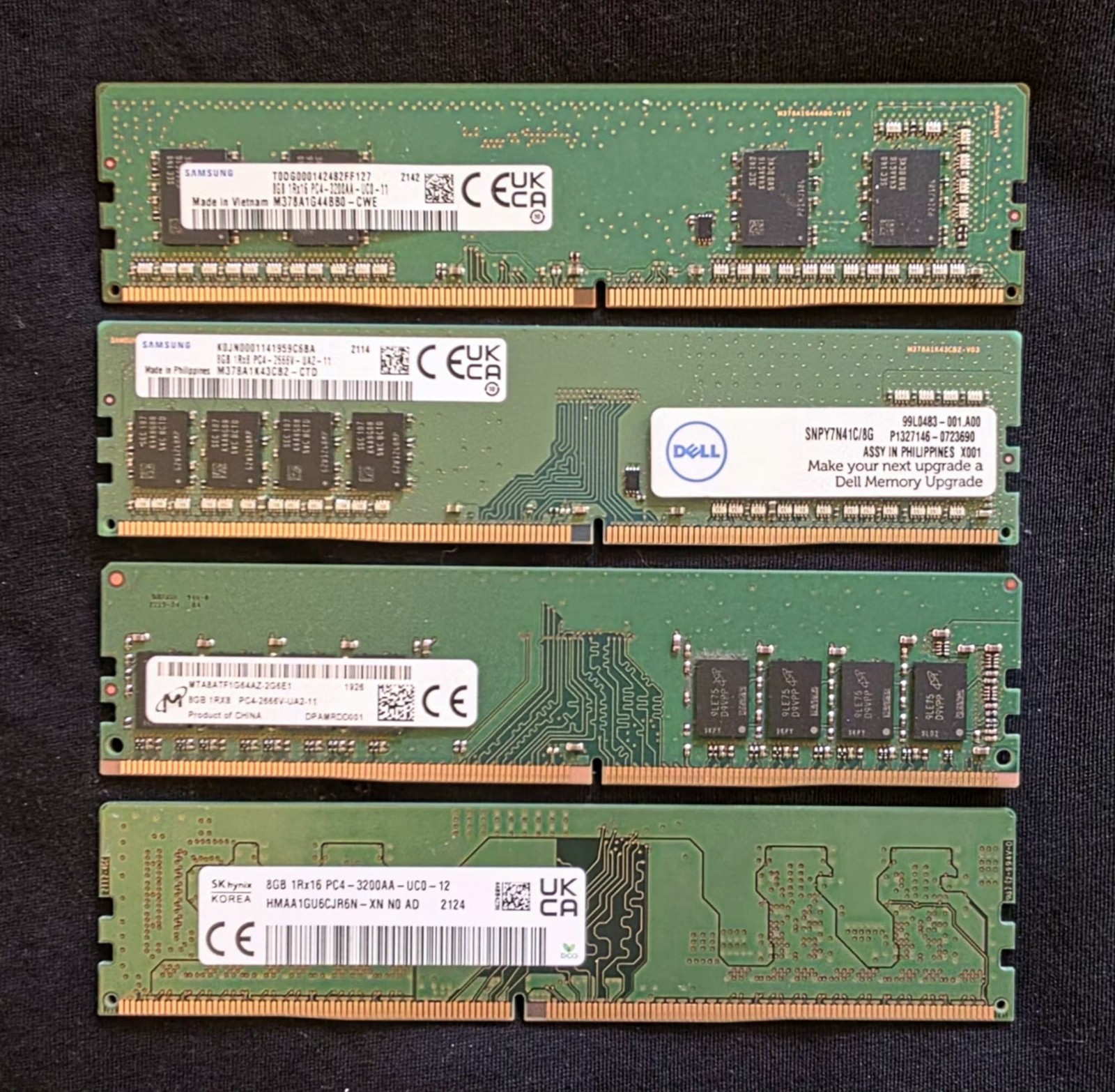 32GB Total (4) 8GB Modules) DDR4 Desktop RAM Memory Samsung/Micro/Skhynix