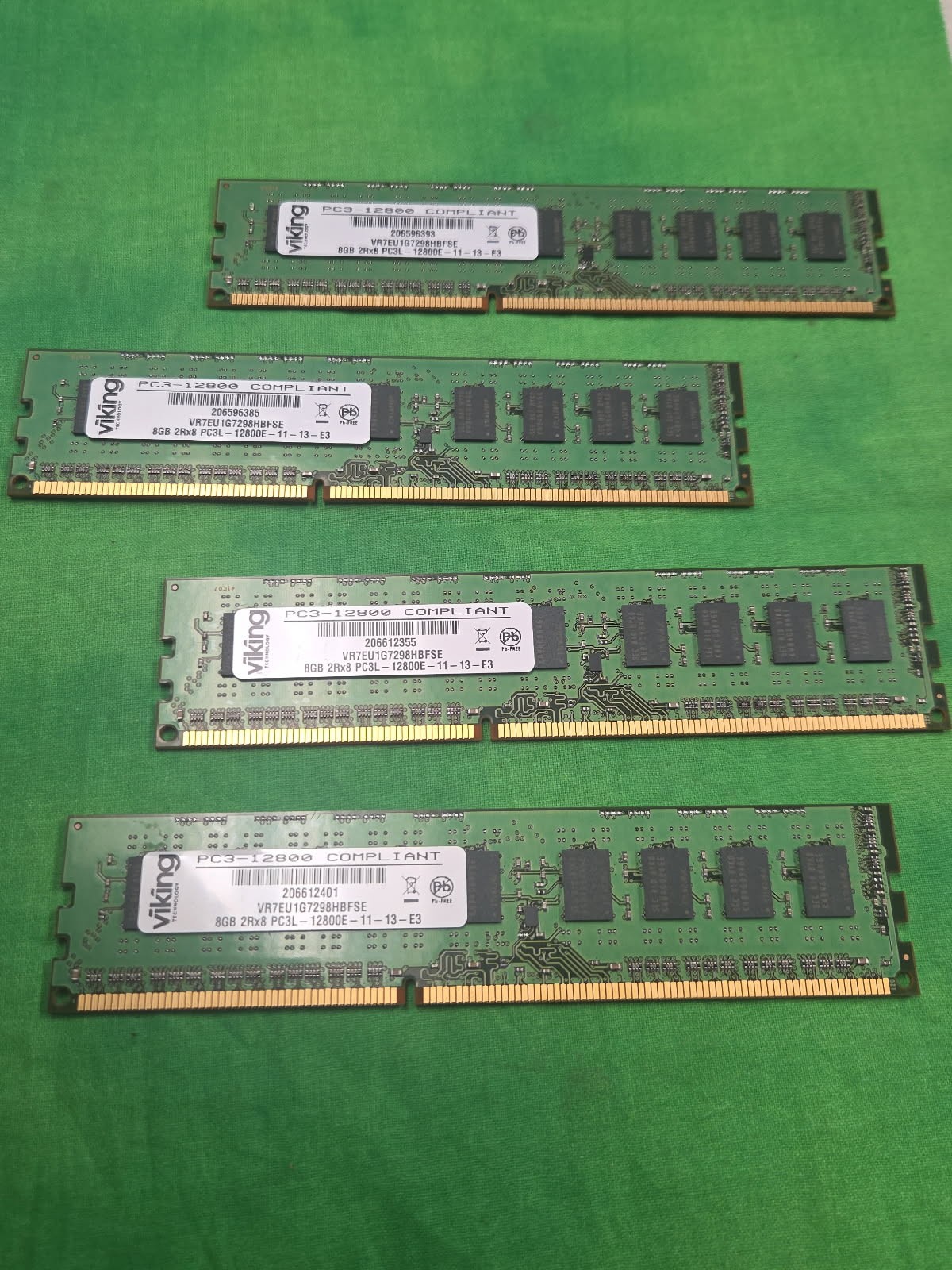 Viking 8GB PC3L-12800E 2Rx8 DDR3-1600 VR7EU127298HBFS Unbuffered LOT OF 4 PCS