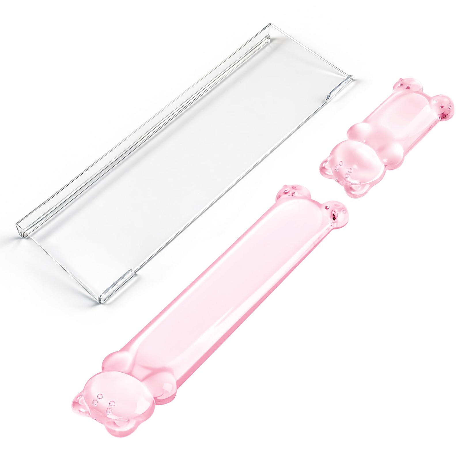 Cute Pink Bear 16.9" Ergonomic Computer Keyboard Stand & Gel Wrist Rest Set