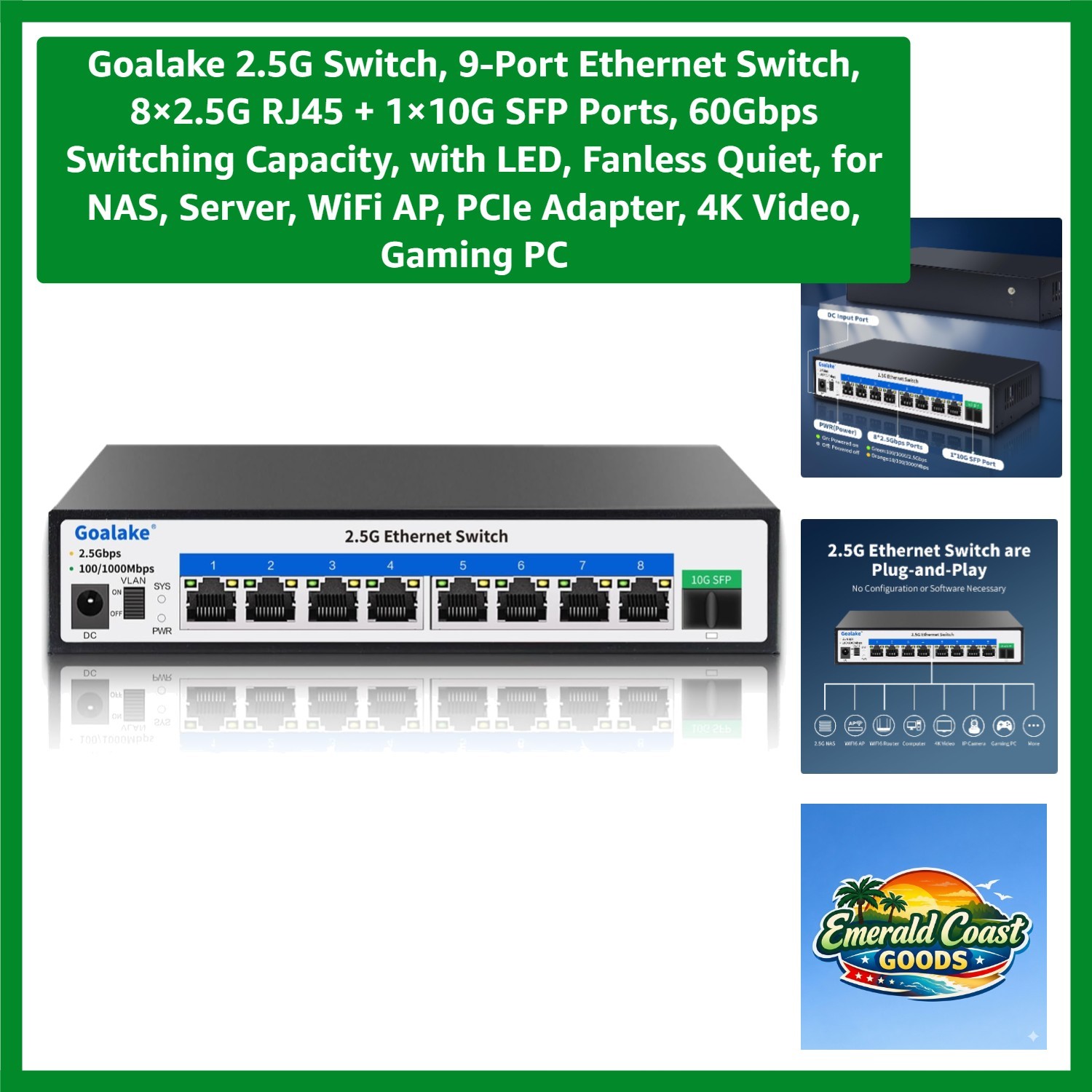 Multi-Gigabit 9-Port Switch - Quiet, Energy-Efficient Design for Home or Office
