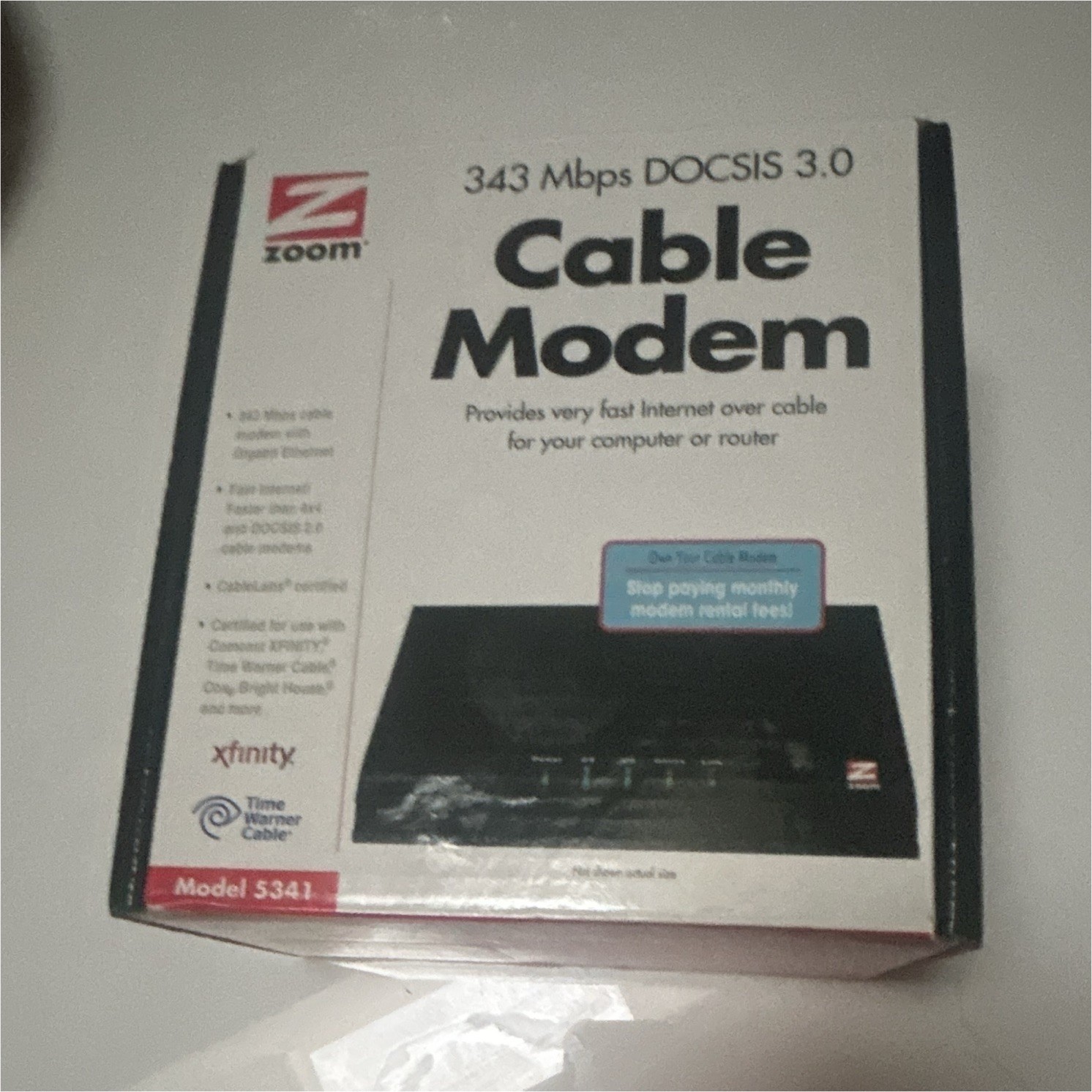 Zoom 5341 Cable Modem DOCSIS 3.0 343 Mbps 1-Port RJ-45 Xfinity