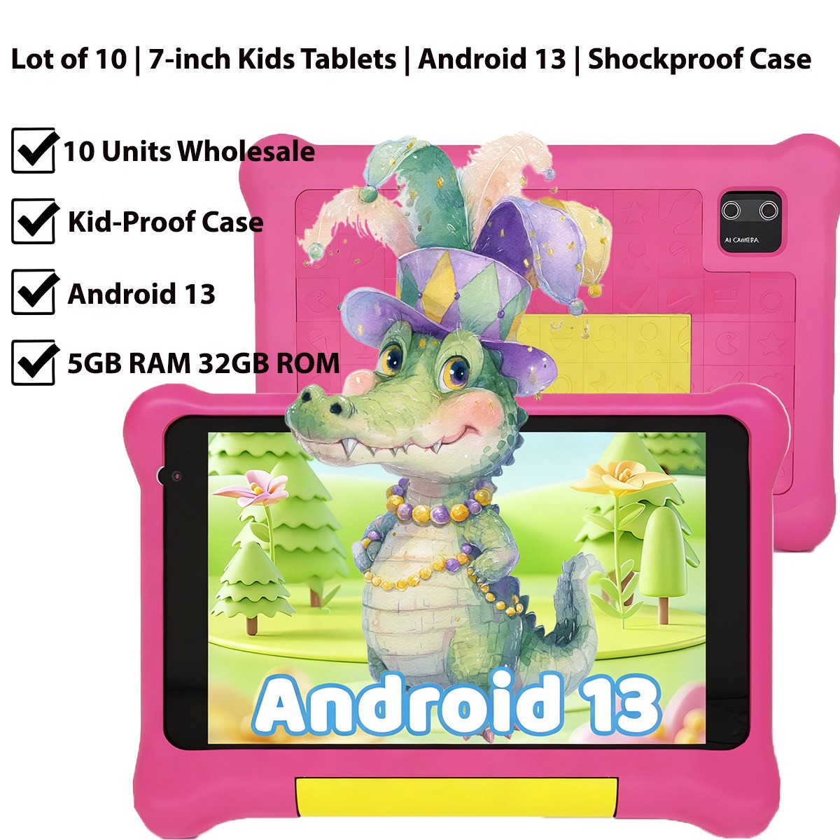 10pcs 7 inch Android 13 Kids Tablet WIFI 5GB RAM 32GB ROM IPS LCD Learn For 3-12