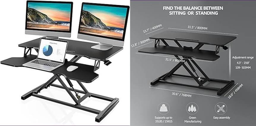 Escritorio de pie ajustable en altura de 32" de ancho Convertidor de sentado.