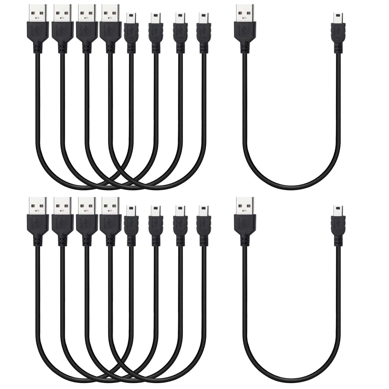 Smays Mini USB Cable 1ft 10-Pack Bulk, Short Mini-B 1 Feet 10-Pack, Black