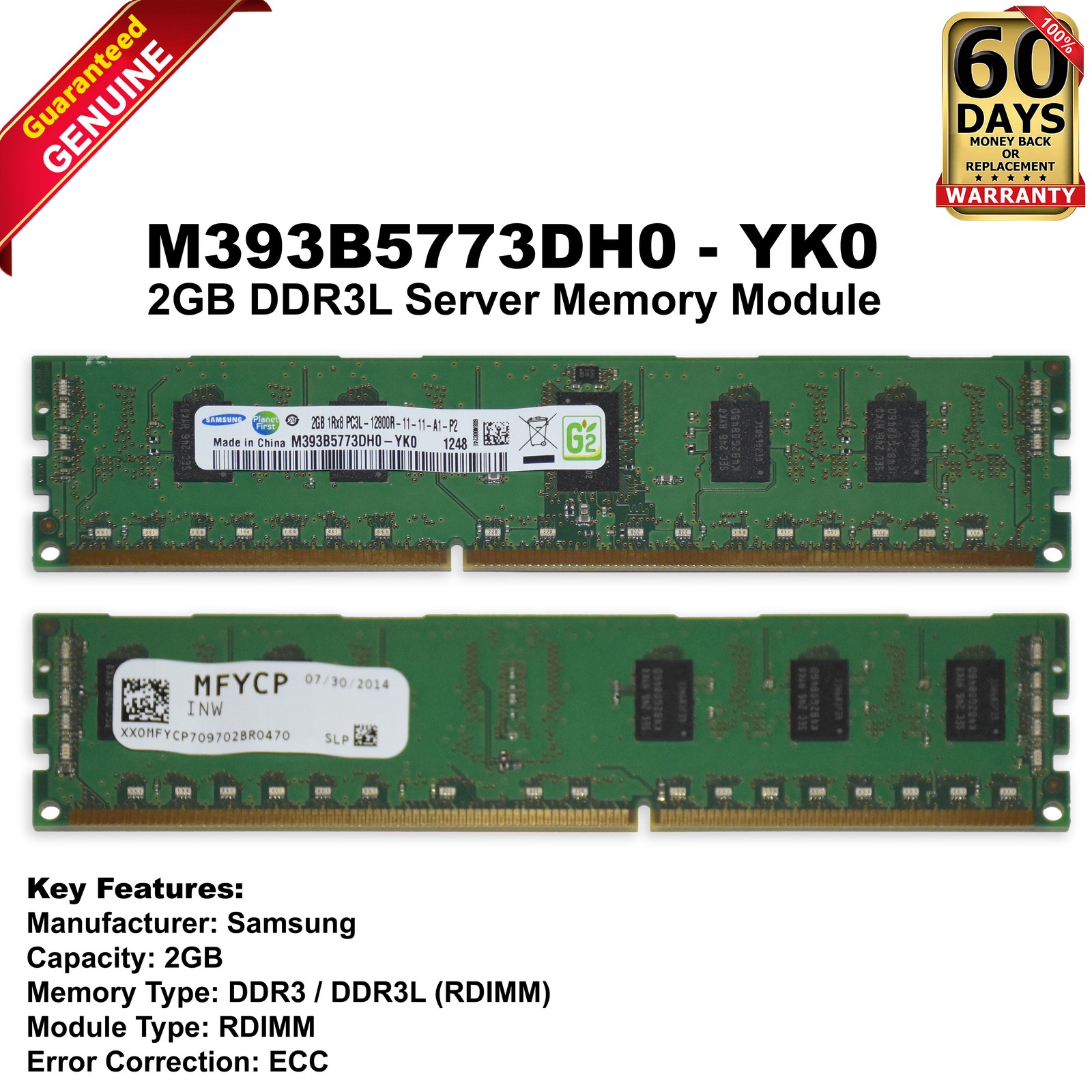 Samsung 48GB 24x2GB PC3-12800 1600MHz 1Rx8 LV Server Memory RAM M393B5773DH0-YK0