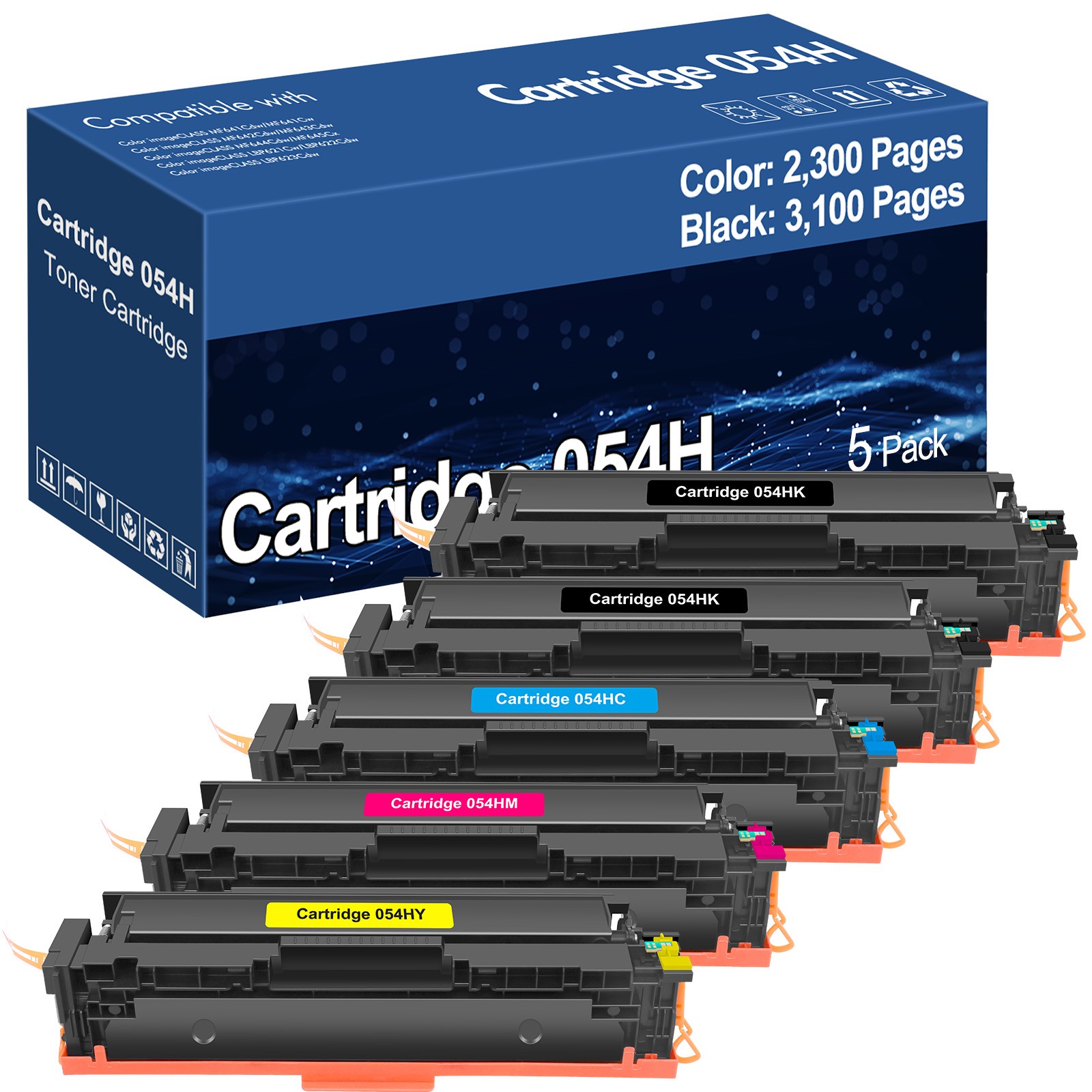 5PK CRG054 054H Toner For Canon Color Imageclass LBP622CDW Printer With New Chip