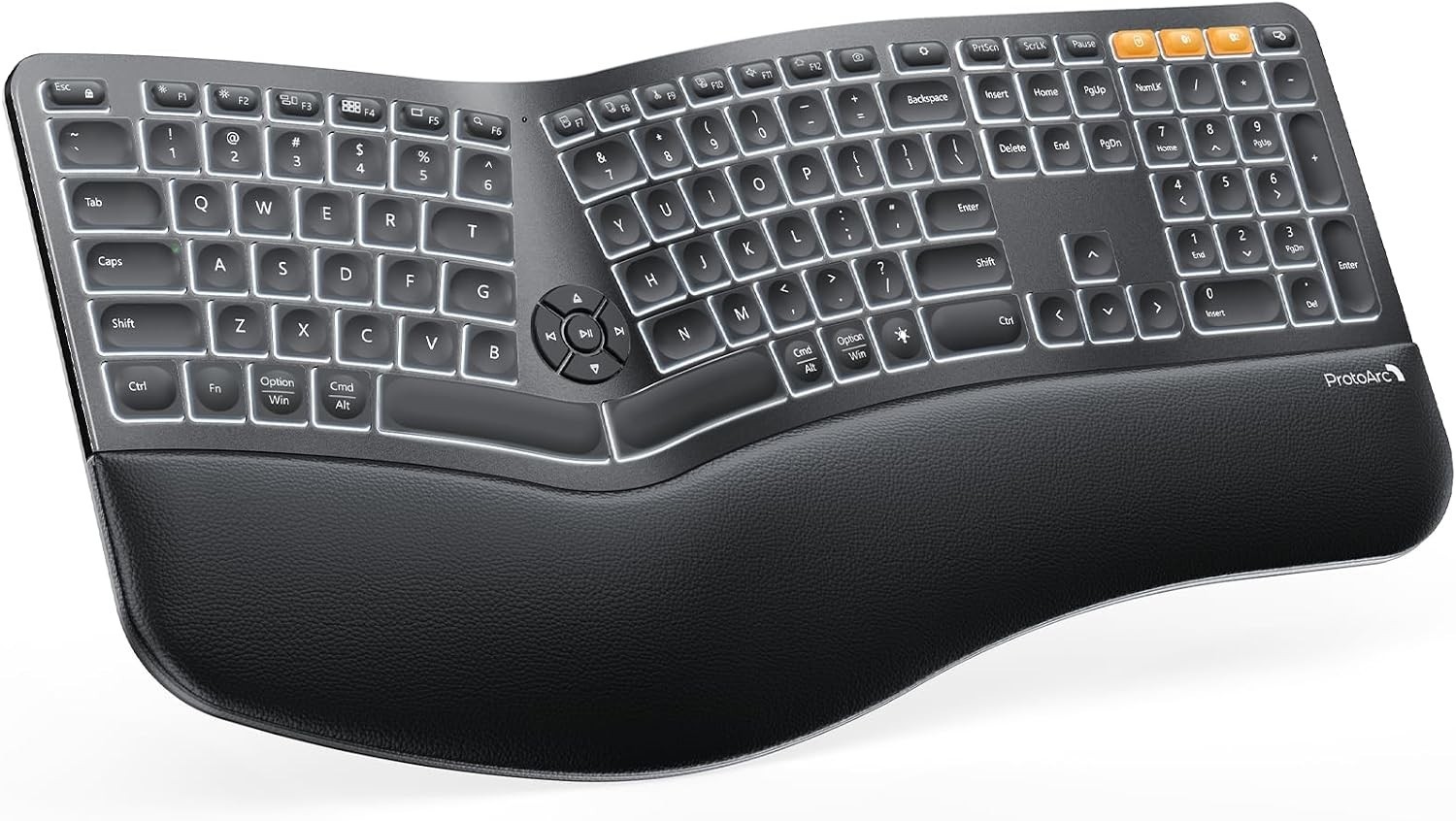 ProtoArc EK01 Plus Backlit Bluetooth Ergonomic Keyboard Full Size Black