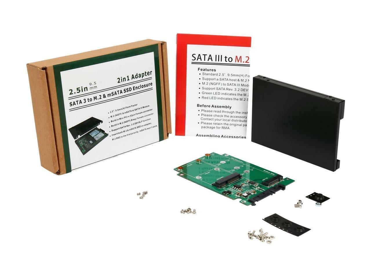 SYBA SY-ADA40093 M.2 & mSATA SSD Dual Connector to SATA III Interface Enclosure,
