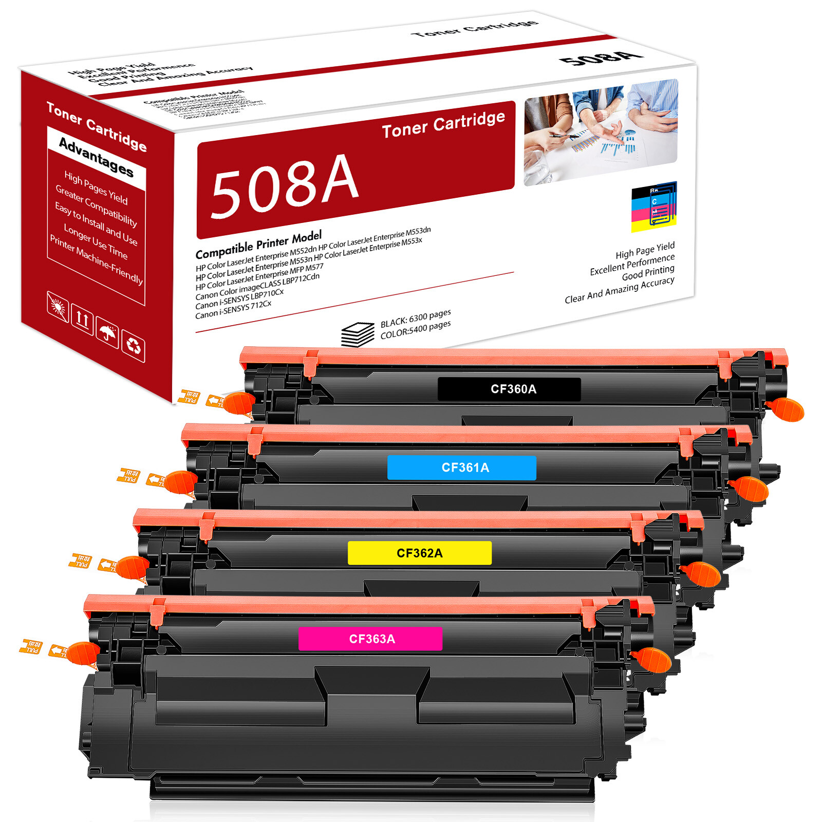 4x Toner CF360A 508A Black Color Set for HP Laserjet Enterprise M553x MFP M577c