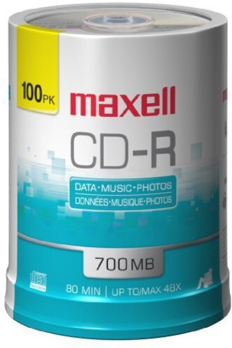 WB Maxell 648200 CD-R 700 100PC Recordable Discs 48X 700MB 80 Min Spindle 100 Pk