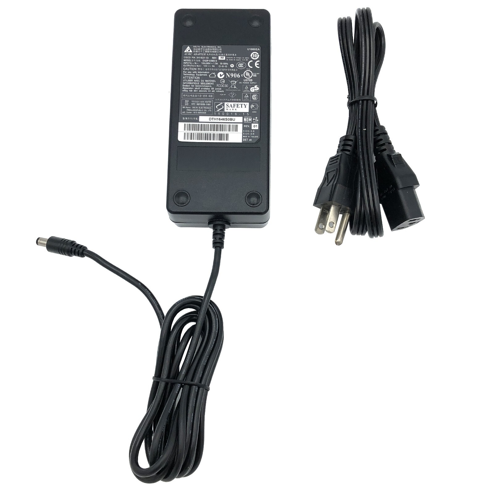 Genuine Delta EADP-60KB B 60W AC Adapter 341-0231-02 12V 5A Power Supply